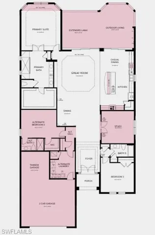 Additional Highlights include: tandem garage, tray ceilings, bay window in primary, pocket doors on study, covered outdoor living, gourmet kitchen, outdoor kitchen rough-in, additional shower head and impact windows.