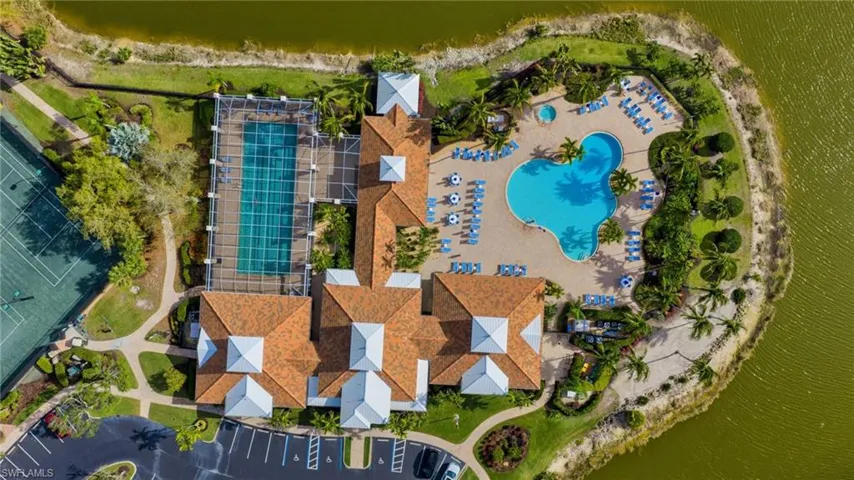 Aerial view of a pool