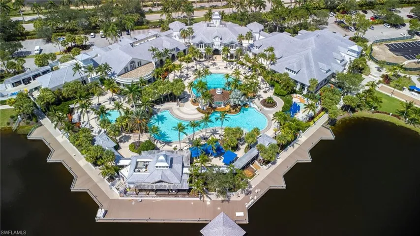 Aerial view of property's location with a pool