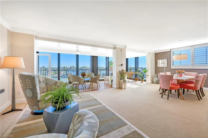 Attractive open floor plan is surrounded by water views.