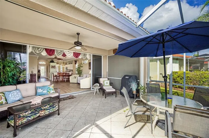 View of patio / terrace featuring ceiling fan and an outdoor hangout area