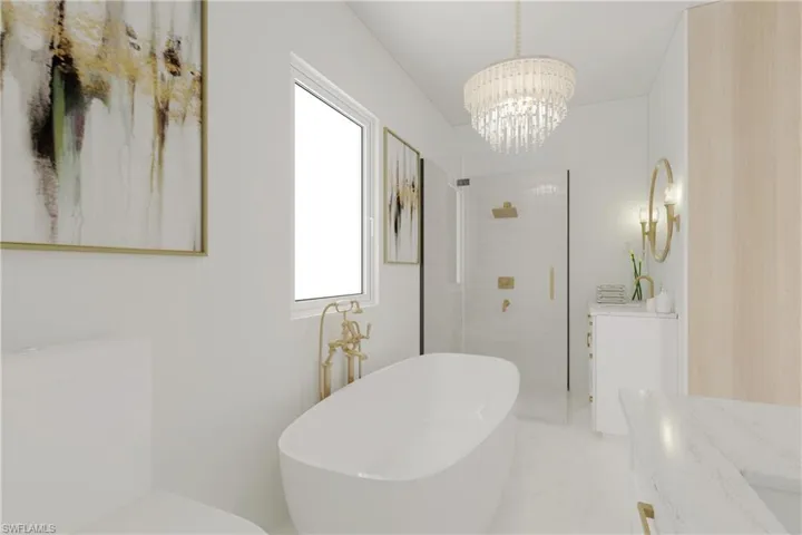 Photo includes reality renovation/staging to showcase the possibility of the primary bathroom/new addition. Design services included with purchase!