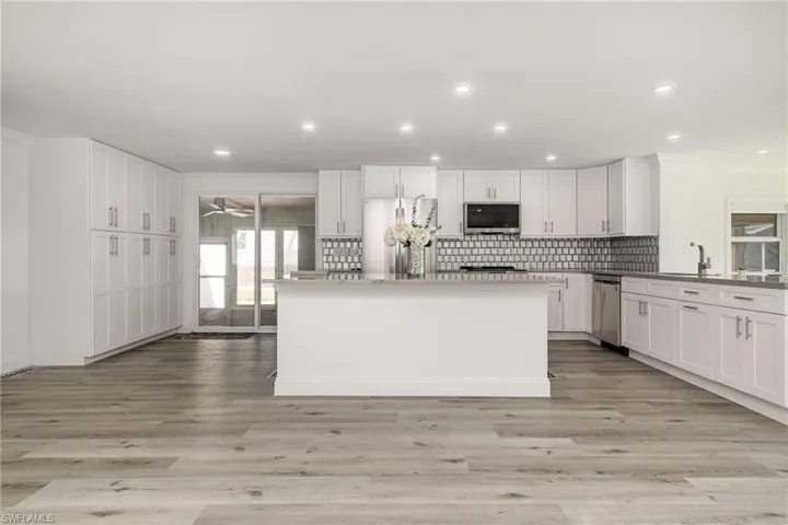 kitchen dining and living area