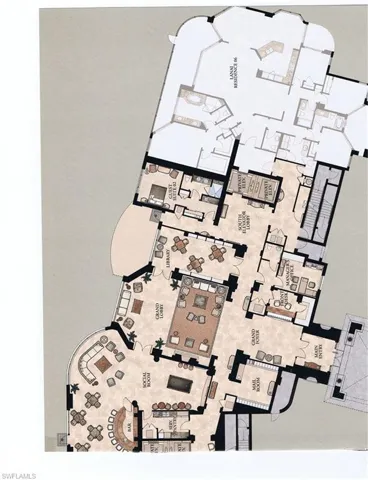 Lesina Ground Floor Plan - Part 2 - Lesina Ground Floor Plan - Part 2 - Grand Foyer and Lobby, Social Room with Bar/ Service Kitchen/Billiards, Library, Guest Suite 2, Mail Room, Front Desk/Manager's Office