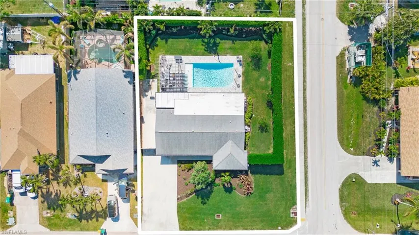 Drone / aerial view of a pool area
