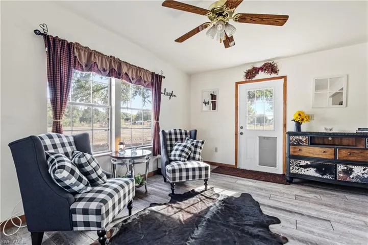 Overlooking backyard with doggie door