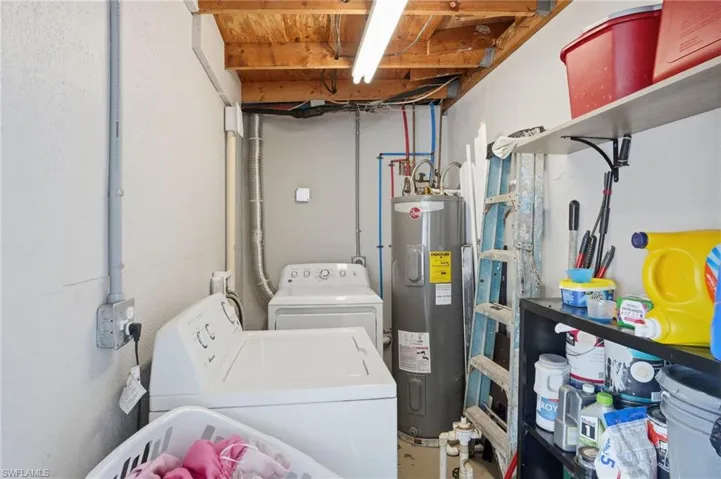 Laundry area featuring washer and clothes dryer and water heater