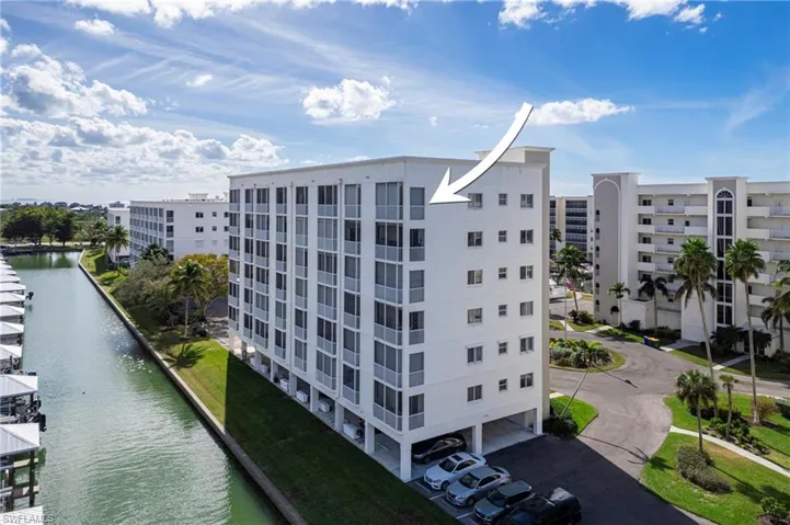 View of condo building on canal.
