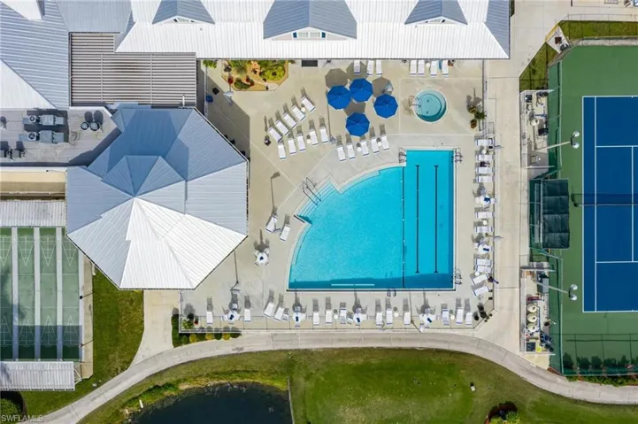 Drone / aerial view of a pool