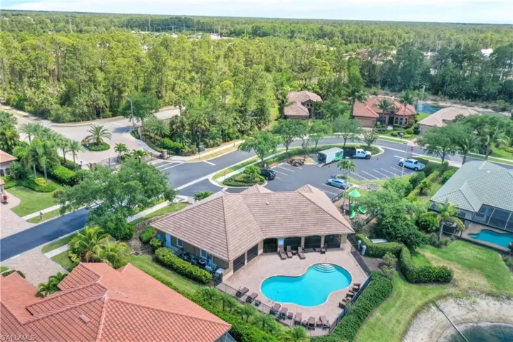 Aerial view of Clubhouse with community pool and workout facility