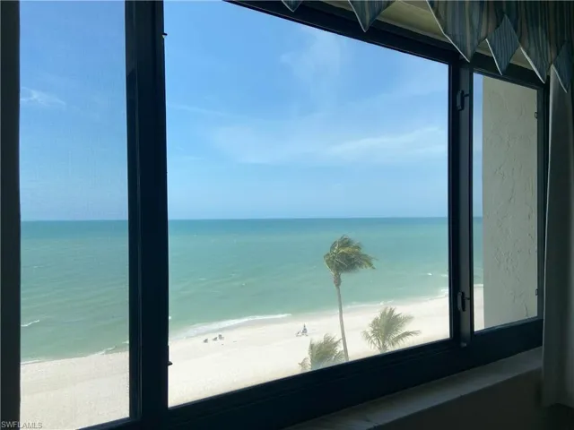 View of water feature with a beach view