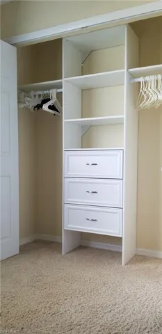Both guest bedrooms have identical closets with drawers and hanging space.