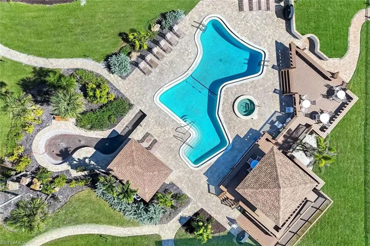 Drone / aerial view of a pool area