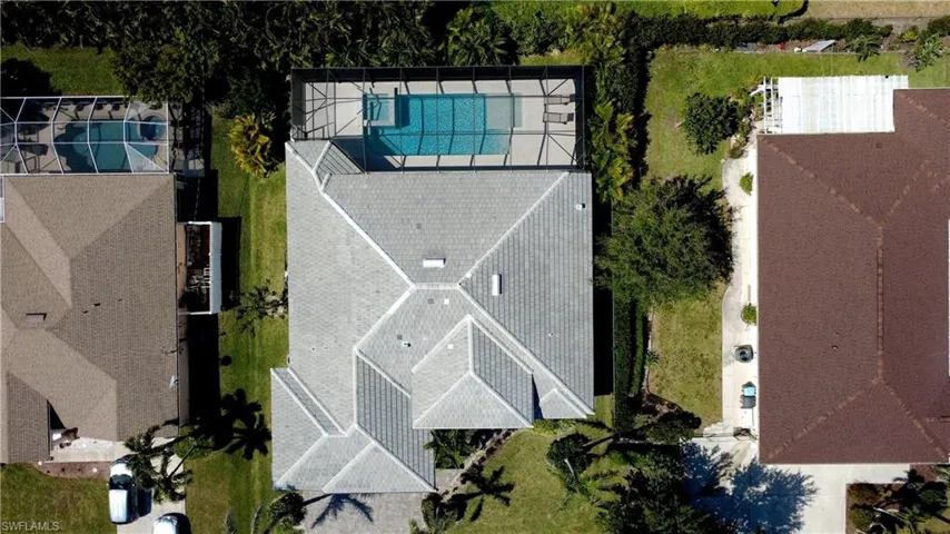 Drone / aerial view of a pool area