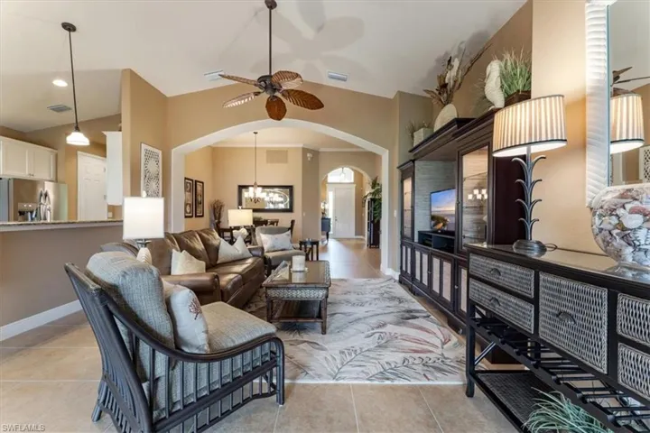 Elegant archways add a sense of grandeur to the space.