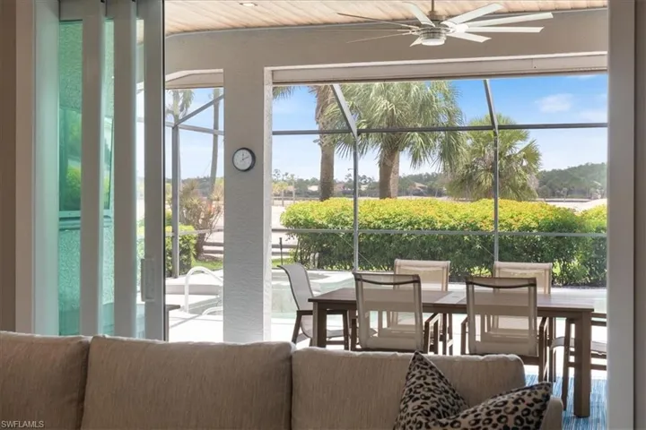 Dining area with a ceiling fan