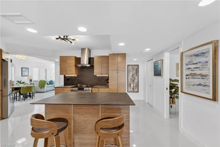 breakfast bar with bamboo stools