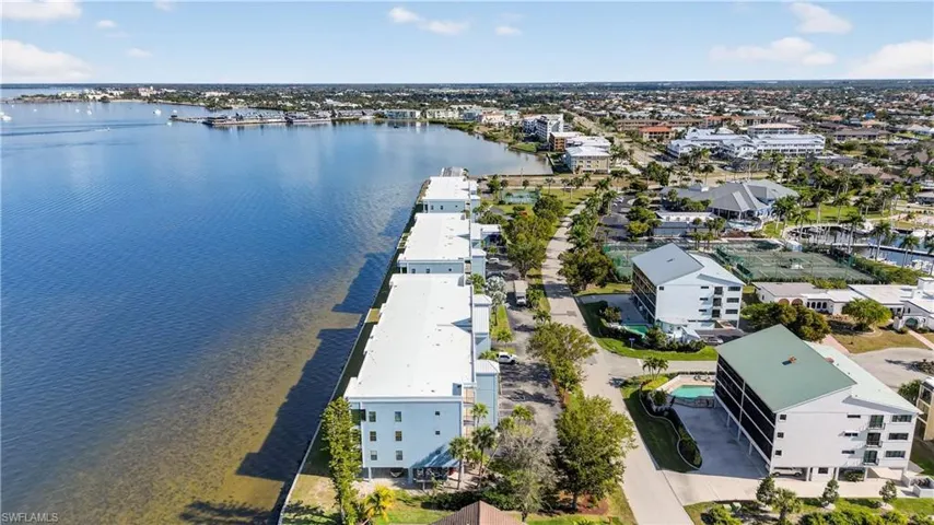 Bird's eye view of a nearby body of water