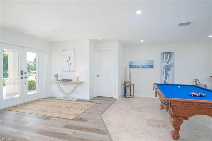 Double Entry Doors with a Large Portico!  LED Lighting!