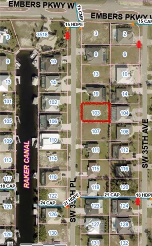 Aerial view of property's location featuring property parcel outlined