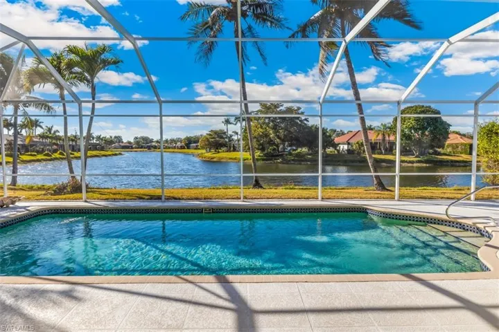 Swimming pool with  stunning western exposure & water view