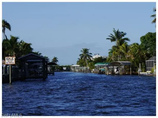 Water view with a dock