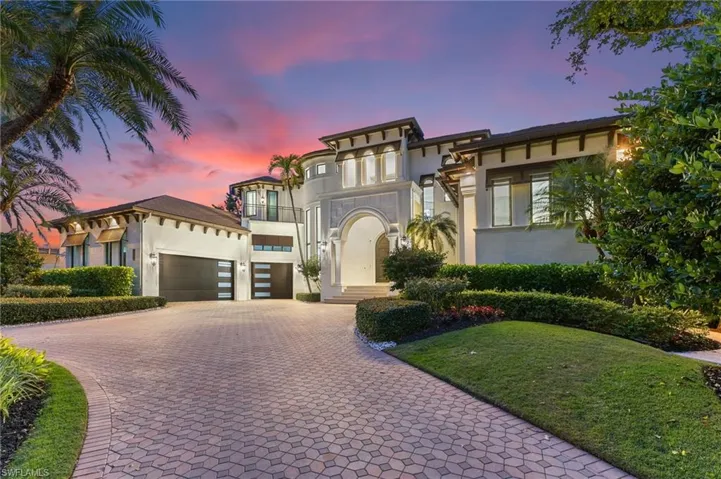 Driveway entrance at sunset.