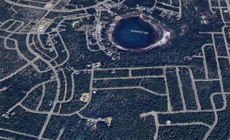 Geographic Information System (GIS) Map. Depicting a residential area with a central water body and local roads