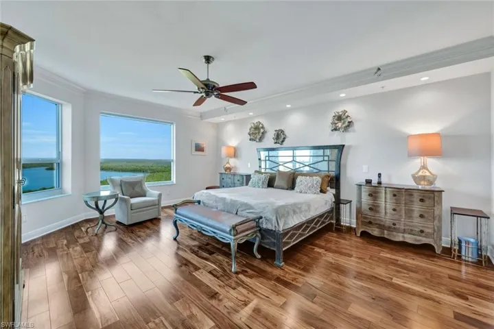 Primary bedroom.  Huge windows looking at the Gulf and Bay.