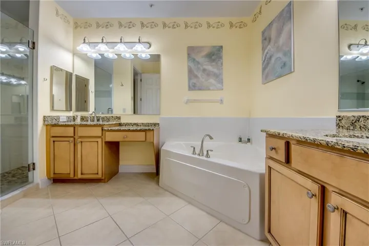 Separate walk-in shower, soaking tub & linen closet.