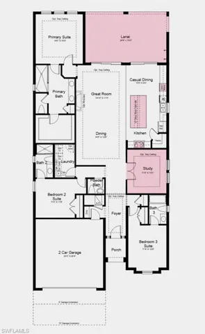 Floor Plan - Additional Highlights Include: tray ceiling package, 4' garage extension, 8' interior doors, outdoor kitchen rough-in, pool/spa prewire with gas stub-out, laundry package, refrigerator, and flooring extended into the primary suite and close