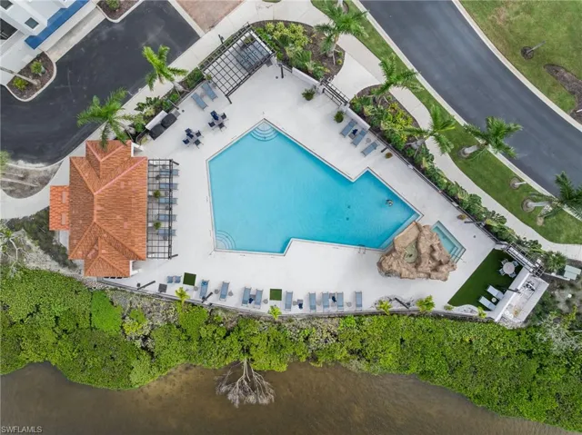Drone / aerial view of a pool area