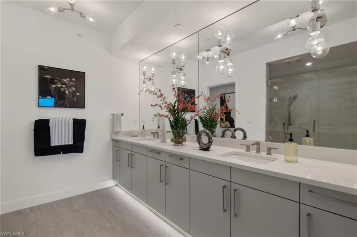 Master Bath double sinks and sleek stone counter tops