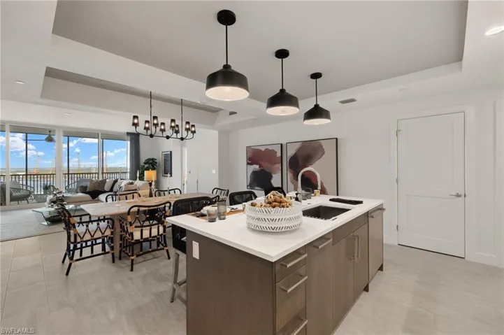 Kitchen, dining room and living room