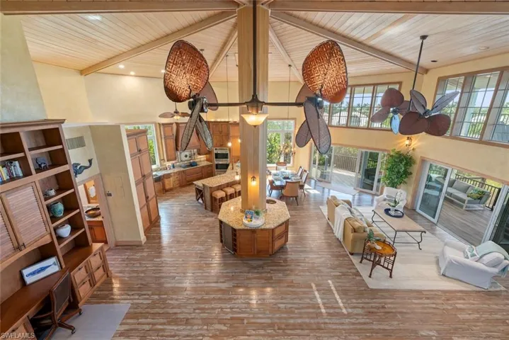 View of main living area from upstairs office.