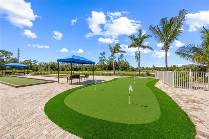 Putting green and bocce ball courts