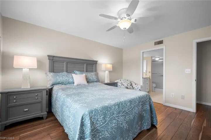 Hardwood-finish flooring complements the neutral wall tones