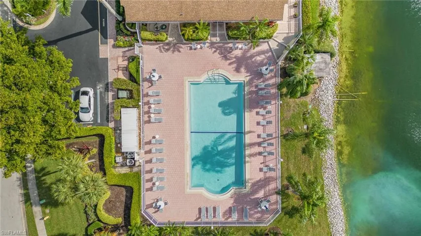 Community pool with plenty of seating