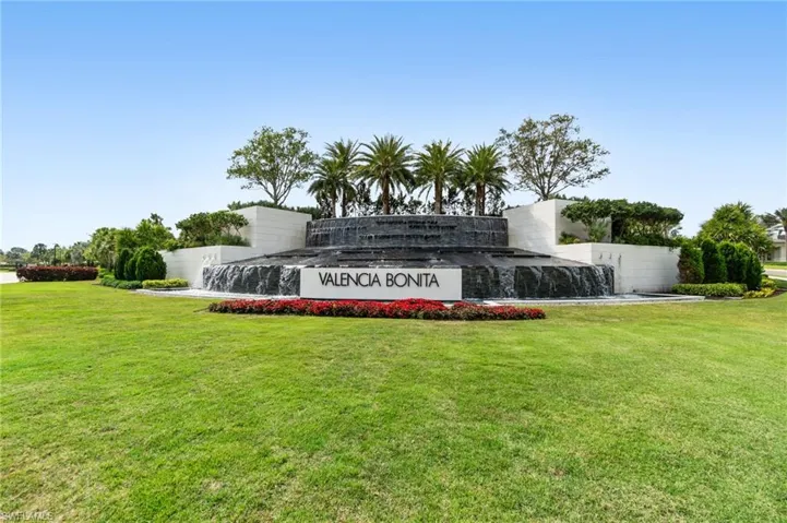 triking waterfall entry monument welcomes residents and guests to Valencia Bonita