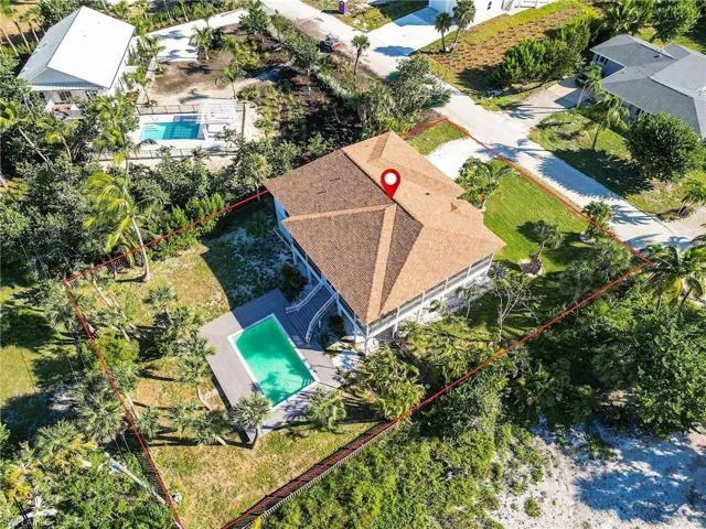 Aerial view of a pool