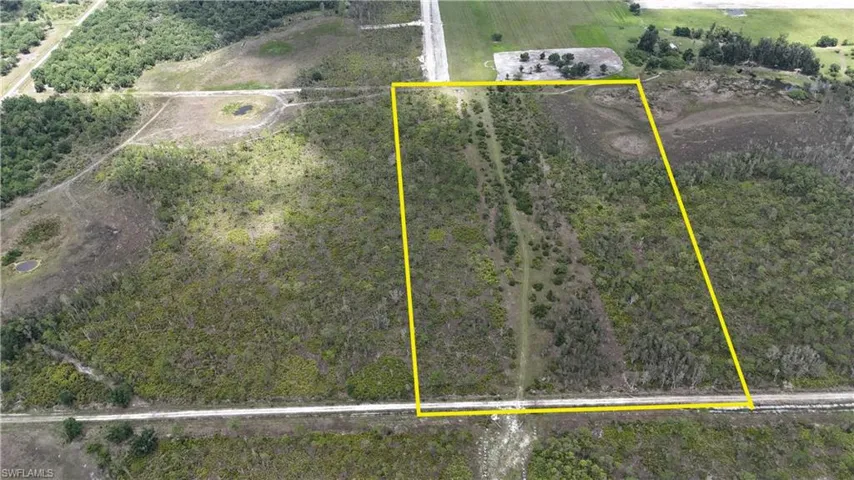 Overview of rural landscape featuring property boundaries highlighted