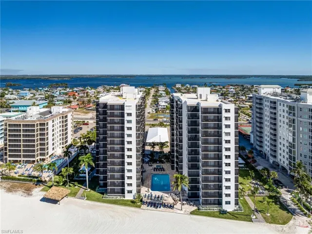 Aerial view of the Gulf front back to the Bay