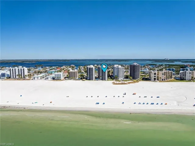 Bird's eye view of the beach and water