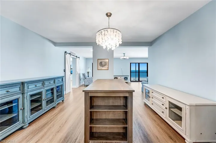 Dining room with a chandelier