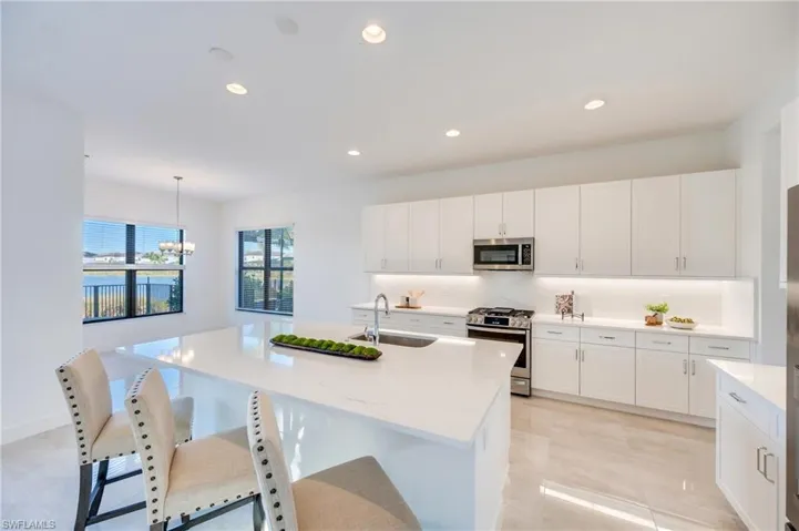 Large island for eat-in or entertaining.