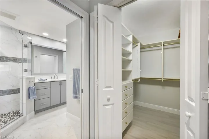 One walk-in closet & one large reach-in closet in Primary suite.
