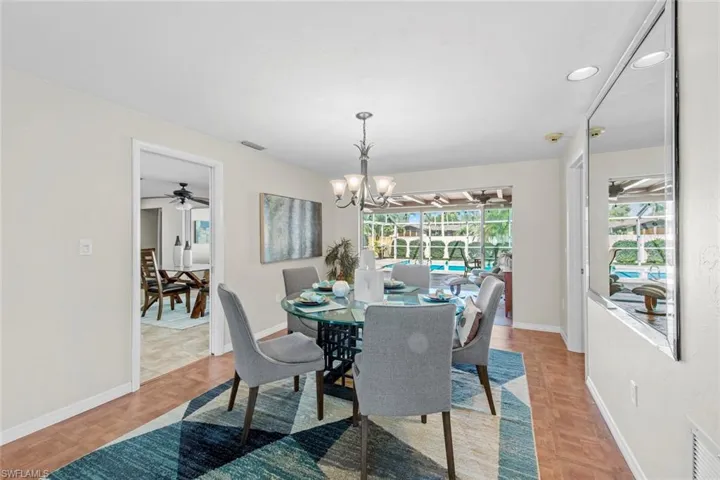 Views of the pool and outdoors while dining
