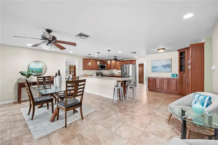 Kitchen, dining, extra seating area