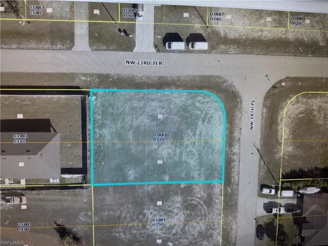 Aerial view of property's location featuring property parcel outlined