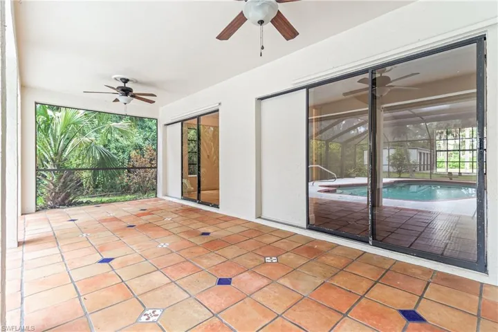 View of patio with ceiling fan